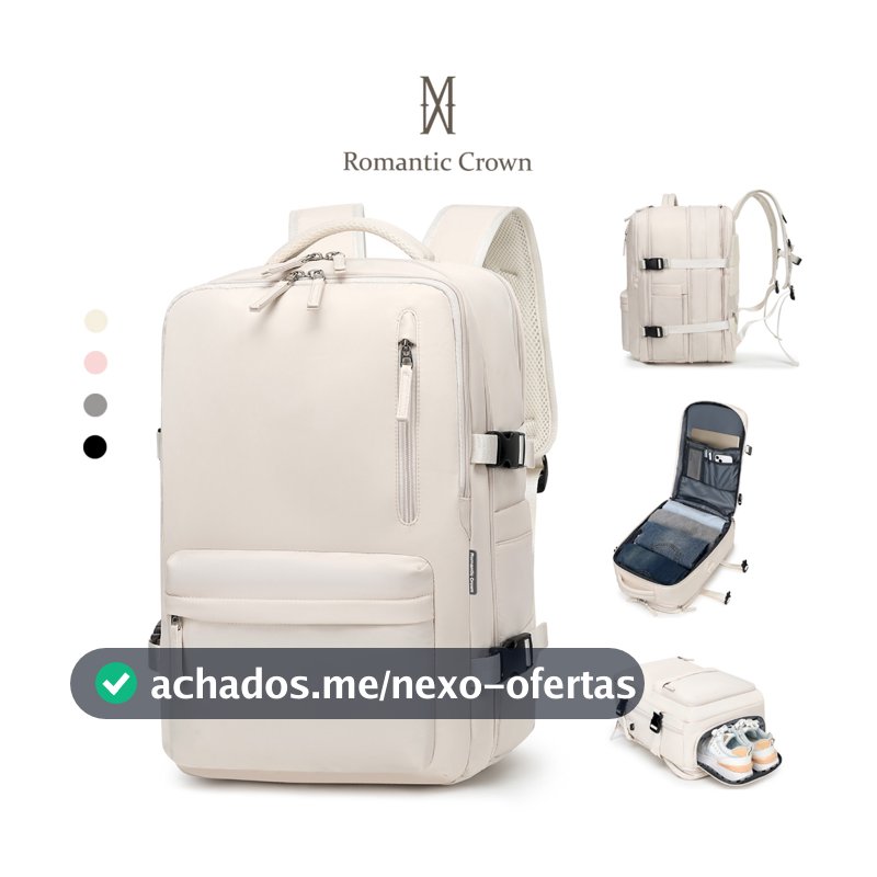 ROMANTIC CROWN Mochila Viagem Feminina Masculina Multifuncional Reforçada Impermeável Expansível, Notebook Antifurto USB