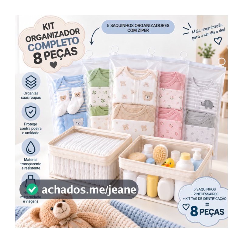 Kit 6 Saquinhos Organizador Mala Maternidade Bebe Gestante TAG + 2 Necessaire Porta Fraldas Remédio.