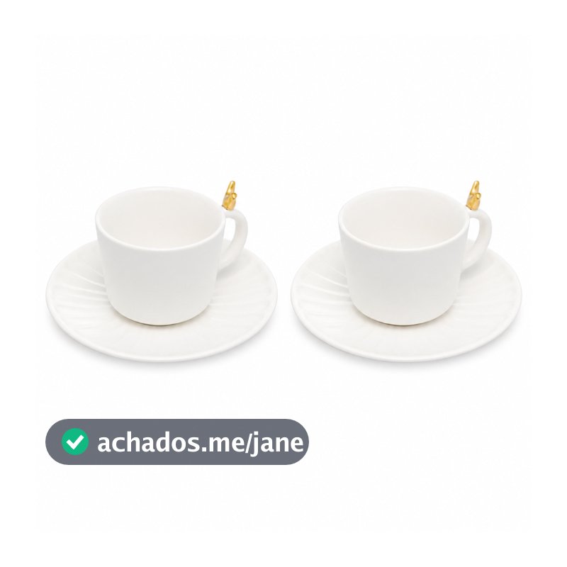 Conjunto 2 Xícaras de Chá 170ml Cerâmica Colibri com Pires Branco Wolff para Café Mesa Posta Uso Diários Elegante Charme