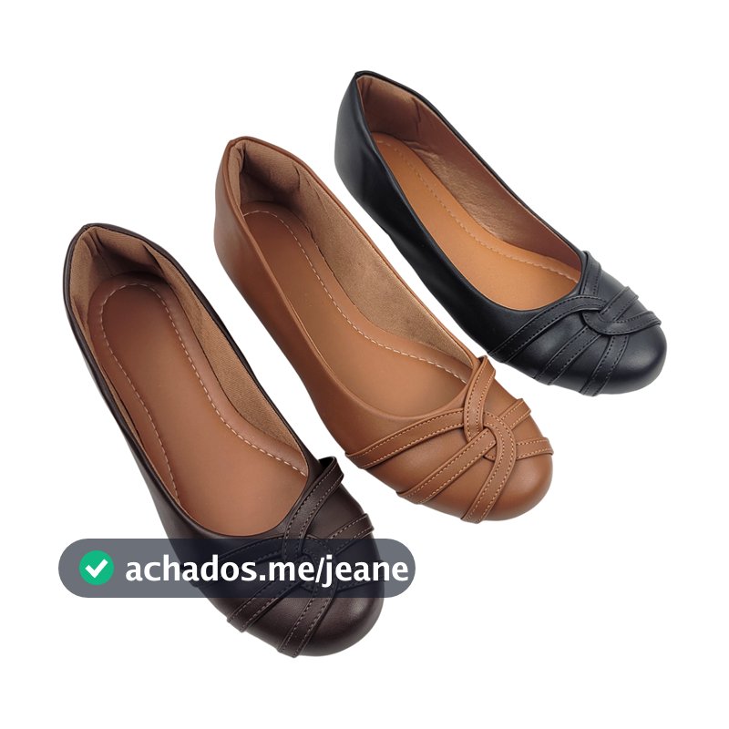 Sapatilha Preto Napa Bico Redondo Com Enfeite Detalhe em Costura Moderna Exclusiva Elegante