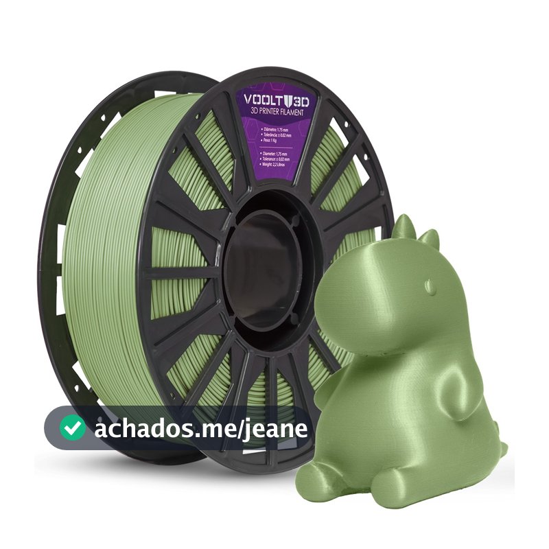 Filamento PLA Verde Oliva Velvet 1Kg 1,75mm Efeito Aveludado Impressora 3D FDM Voolt3D Oficial