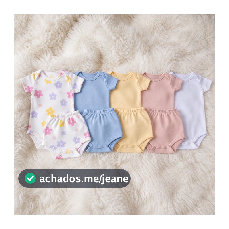 Conjunto de Bebê Boddy de Botão Gola Envelope e Shorts Tapa Fralda Menino e Menina