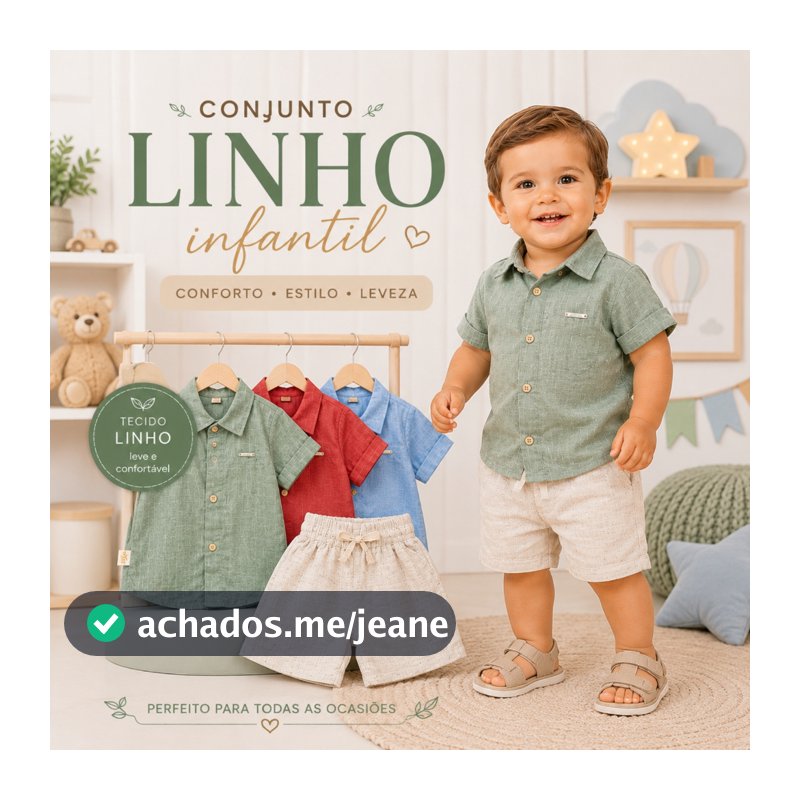 Conjunto infantil masculino short + camisa de botões para meninos Conjunto Linho Kids Social Meninos
