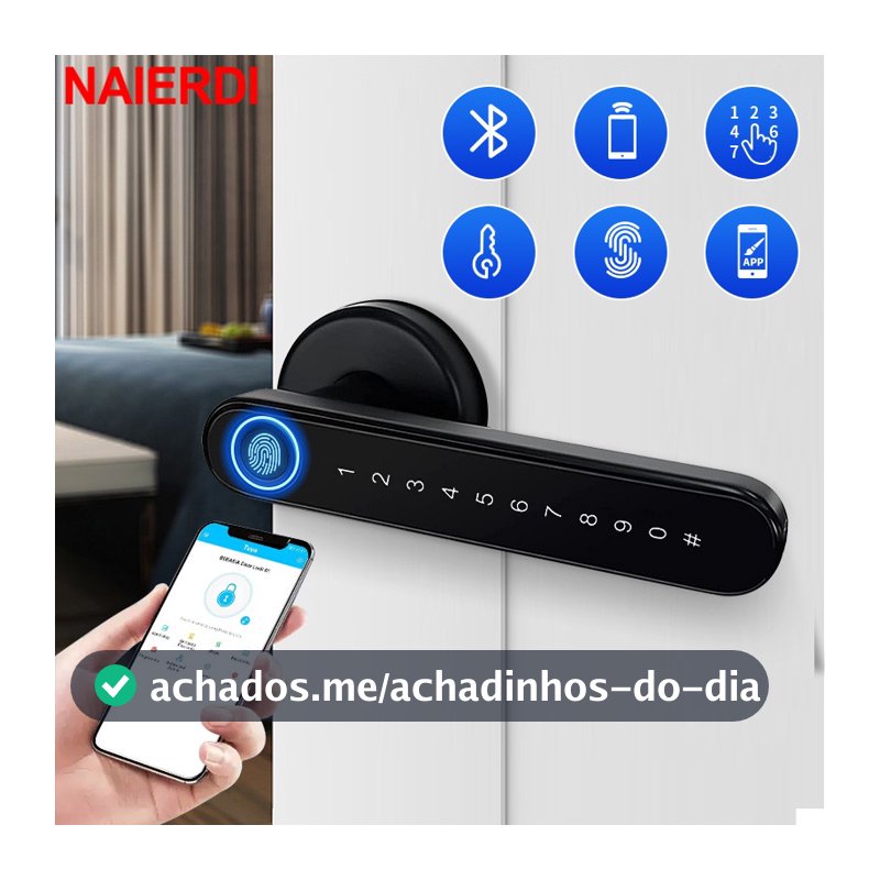 NAIERDI Fechadura Digital Biométrica Preta Eletrônica Segurança Entrada Sem Chave para Portas