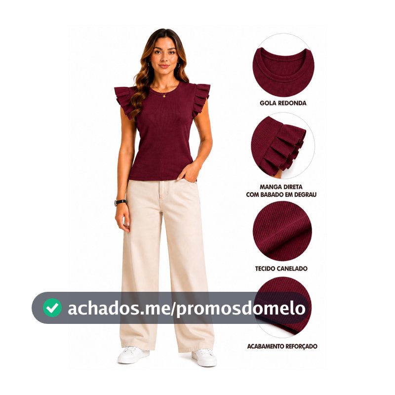 blusa feminina canelada regata com Babado moda blogueira cod:6002