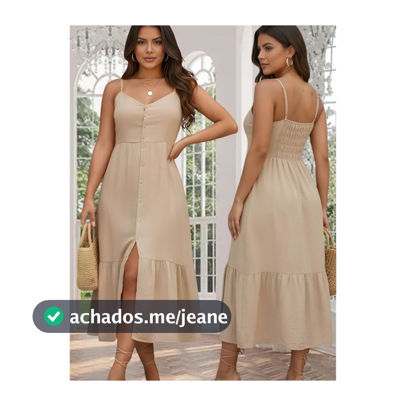 Vestido Poá Midi Bolinhas C/ Fenda Frontal Alça Fina Casual Chique Moda Verão 2026