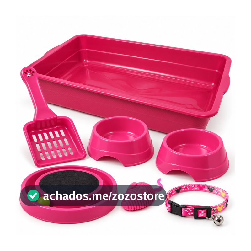 Kit Enxoval Gato Completo com Caixa de Areia 8L Arranhador Comedouro Bebedouro 150ml Brinquedo e Pá