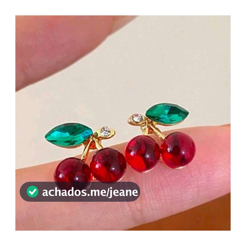 Brinco de Cereja Cherry Pequeno 1cm Delicado Strass Moda Blogueira Tendência