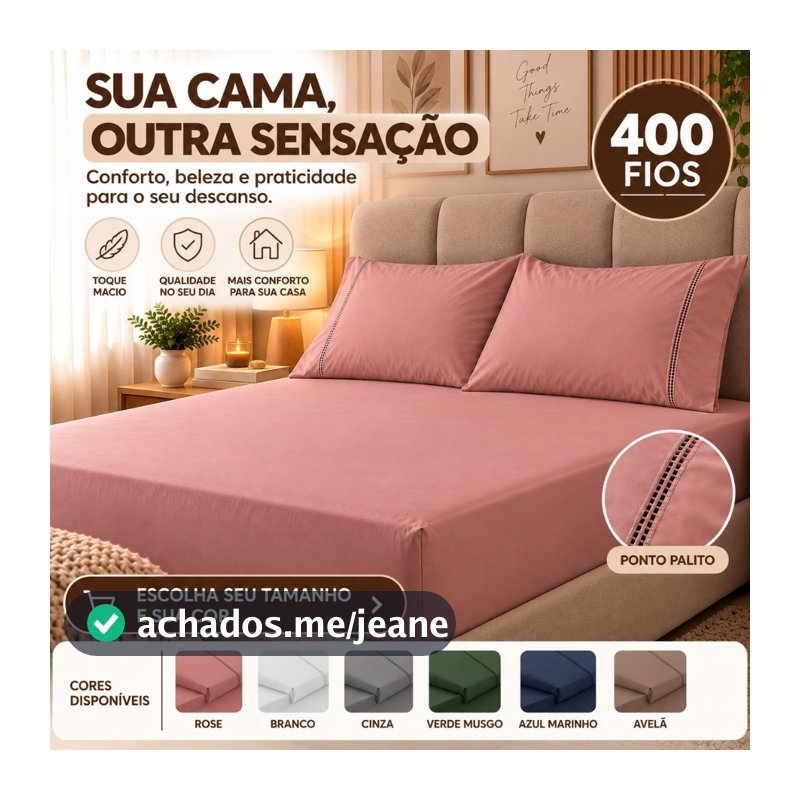 Kit Lencol Extra Macio 400 Fios Micropercal Com Ponto Palito Vários Tamanhos
