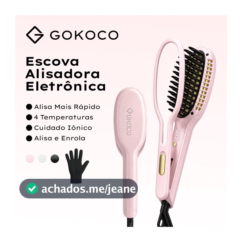 GOKOCO Escova Alisadora placas Alisa mais rápido 4 configurações de calor Cuidado capilar iônico Alisa e cacheia bivolt