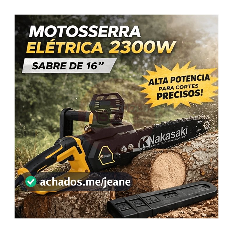 Nakasaki Motosserra Elétrica Nakasaki 2300W Sabre 16” Profissional Corte Potente e Preciso