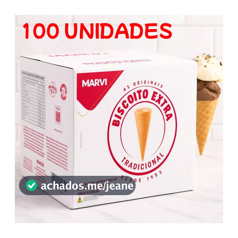 Casquinha Biscoito EXTRA Marvi Sorvete ou Cone Recheado C/ 100 und - Embalagem fracionada