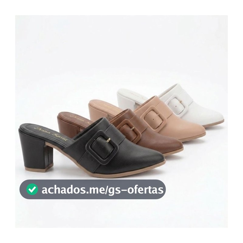 Scarpin Mule Salto Alto Grosso Luxo Bico Fino fivela cor