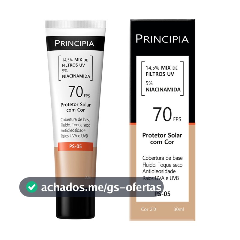 Principia Protetor Solar PS-05 Cor 2.0 c/ 14,5% Mix de Filtros UV + 5% Niacinamida FPS 70 - 30ml