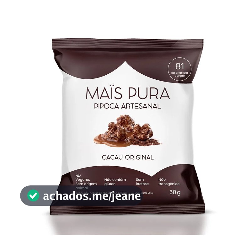 Pipoca Artesanal Cacau Original 50g Mais Pura
