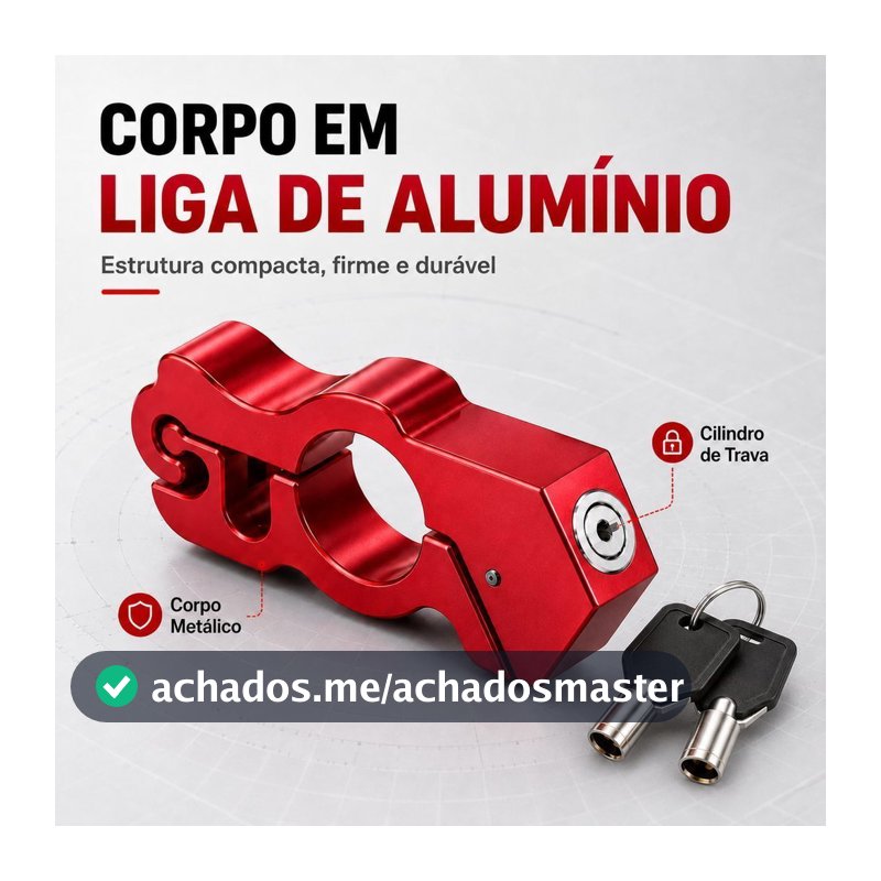 Trava Manete Antifurto Vermelha para Moto Scooter e Bike, Guidão Freio Acelerador, Alumínio, 2 Chaves