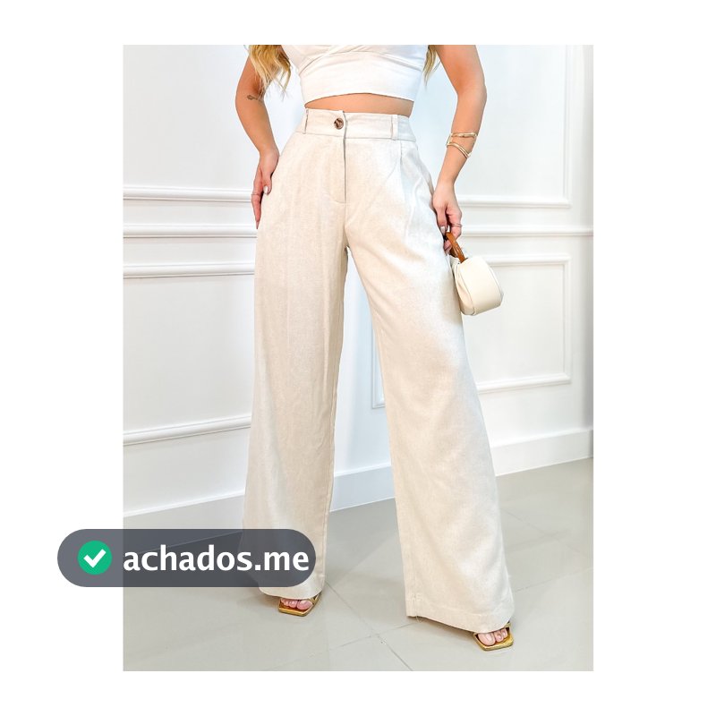 EMILI -CALCA FEMININA LINHO PANTALONA FLUIR/CINTURA ALTA/ ZIPER E BOTÕES/ PANTALONA AMPLA NA PERNA.- #9377