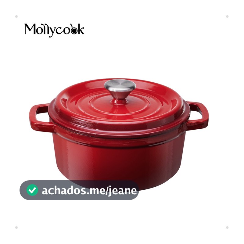 Mollycook Panela Caçarola de Ferro Esmaltado Antiaderente  22/24cm Luna Panela Caçarola Fogão a Gás e Indução Vermelho