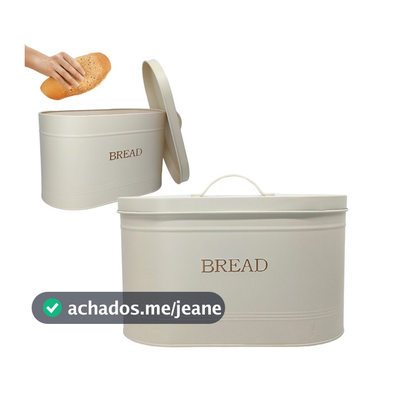 Porta Mantimentos Retangular Pão Bread Com Tampa Aço 34x18cm