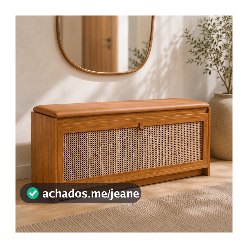 Banco Sapateira Hall de Entrada Marrom 130cm Madeira Pinus Assento Corino Almofadado - Ofertamo