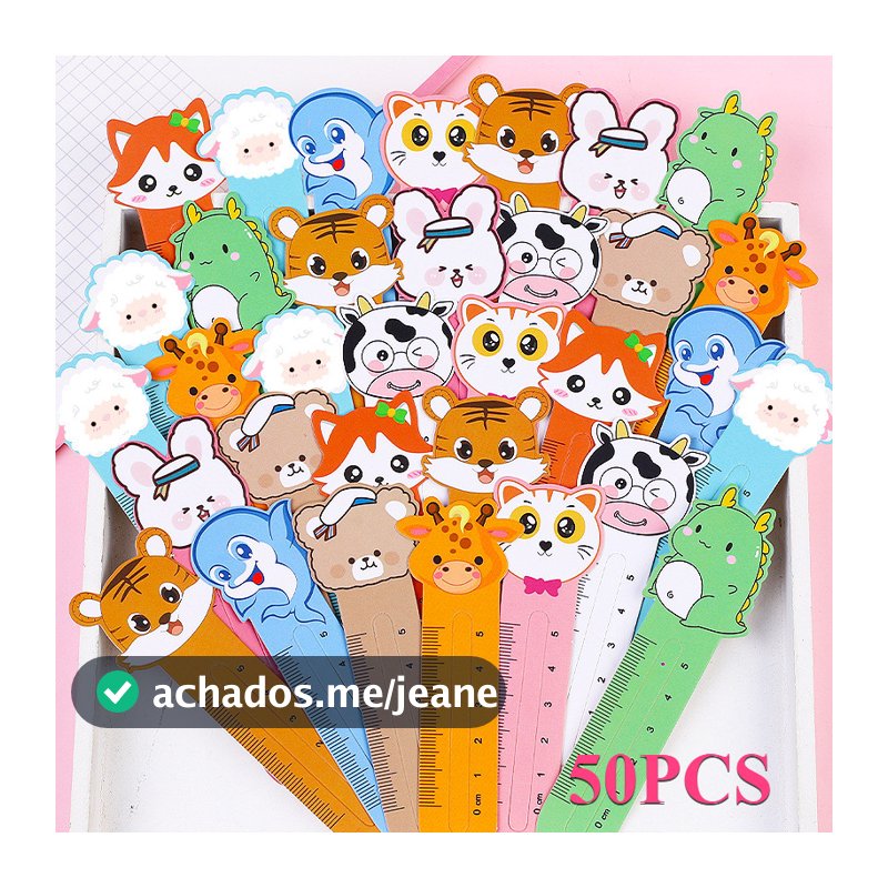 50 Peças Dos Desenhos Animados Criativo Bonito Animal Régua 5cm Estudante Réguas Papel Marcador Material Escolar