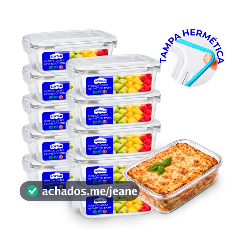 Conjunto de Potes de Vidros 370ml Hermeticos para Marmitas Fitness com 4 Travas Forno Airfryer