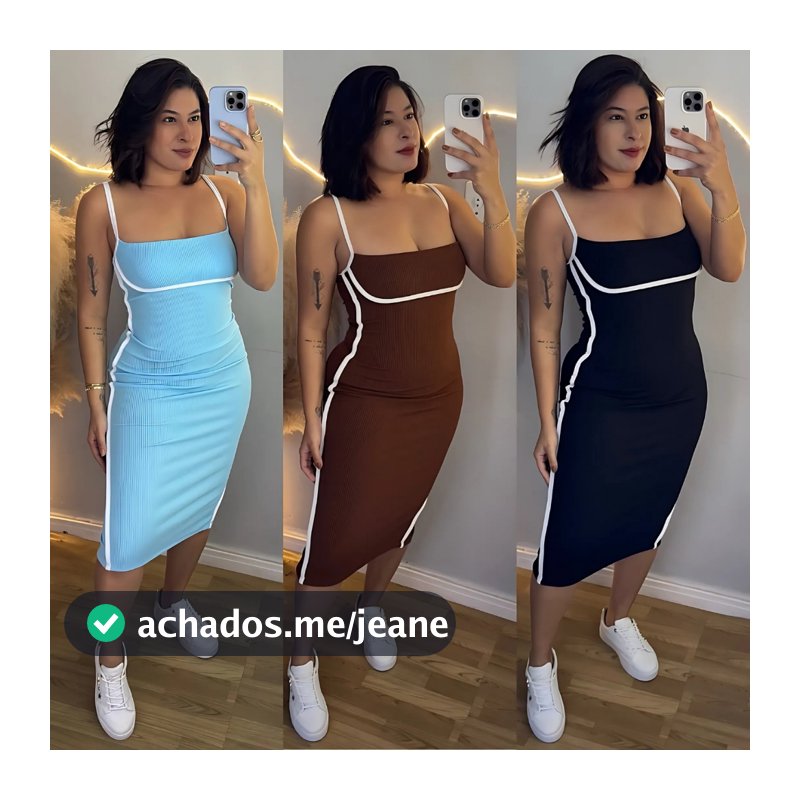 Vestido Midi Bicolor, Canelado Anna Ruga Alças Fina, Fenda Atrás Decote Reto, Colado, Verão Colorido