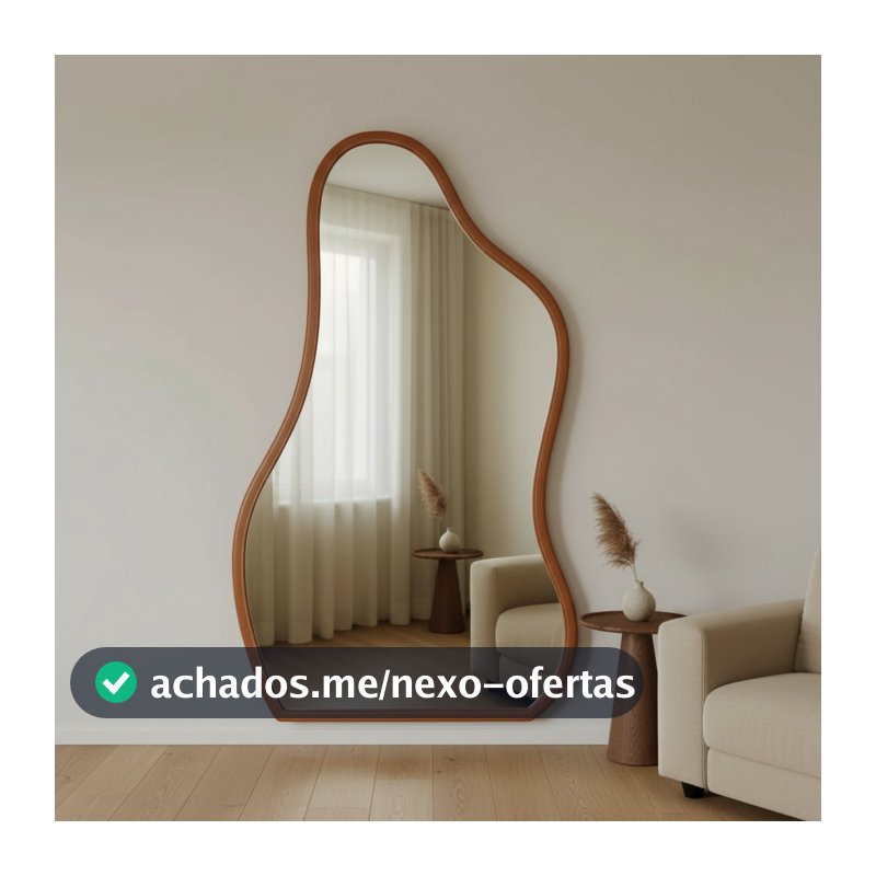Espelho Orgânico 80x50 Flame Com Couro de Luxo Para Decoração Quarto Salas Salão de Beleza
