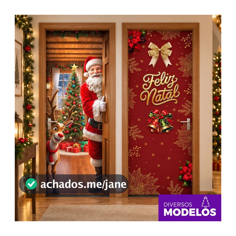 Kit Capa de Porta Natal Em Tecido Decoração Natalina Veste Porta Sublimado C/Elástico 0,85x2,10m