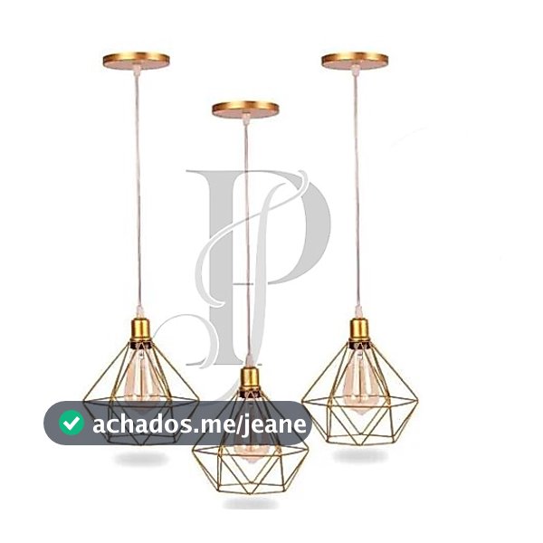 Kit 3 Pendente Aramado Diamante Luminária Lustre Teto Retro Industrial