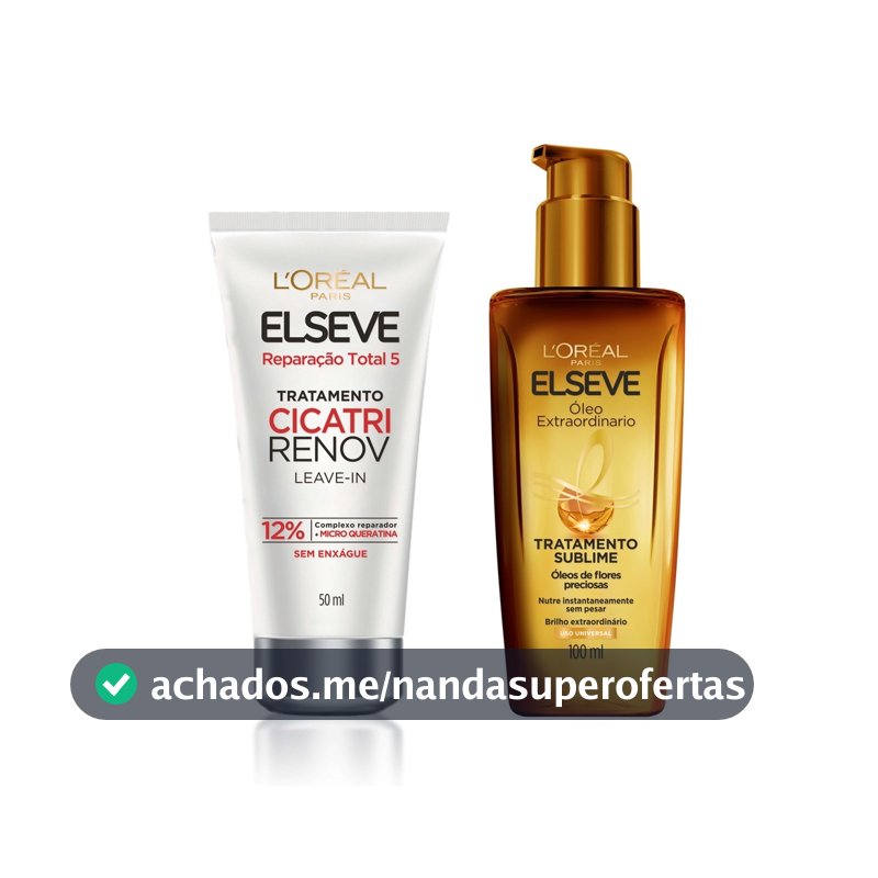 Kit Leave-in de Tratamento Cicatri Renov 50ml + Óleo Extraordinario para Cabelos Elseve Loreal Paris 100ml
