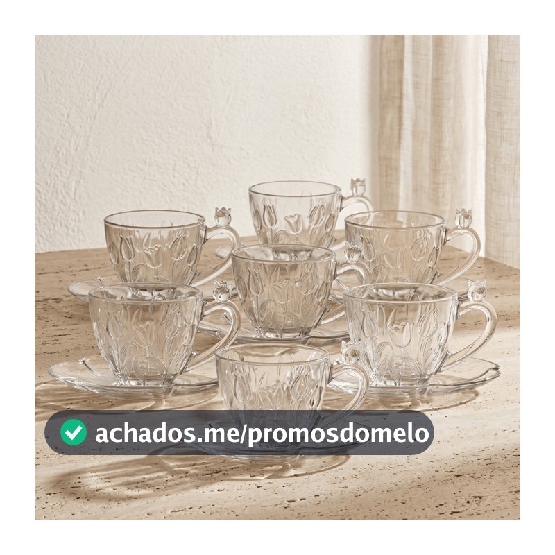 Jogo 6 Xicaras E Pires Cafe Vidro Tulipa Relevo Flor Cantinho Do Cafe Mesa Posta Expresso 105ml Luxo