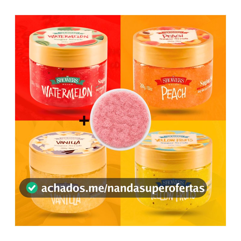 Esfoliante Corporal Sugar Scrub + Esponja Wever Melancia Pêssego Baunilha Hidratante Corpo Rosto