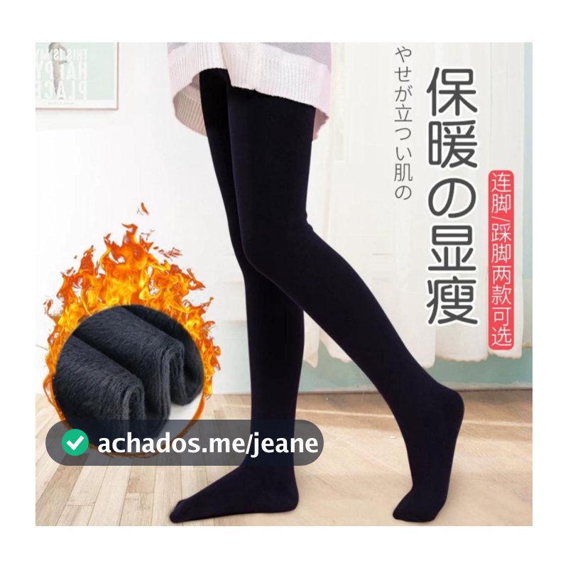 Meia Calça Térmica Forrada Peluciada Preto de Lã Infantil Super Elástica Slim P/M/G