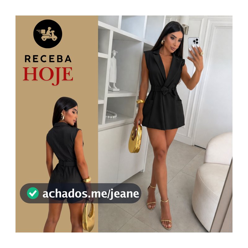 Macaquinho Feminino Regata Alfaiataria Macacão Curto Max Blazer com Faixa Cinto Elegante e Casual