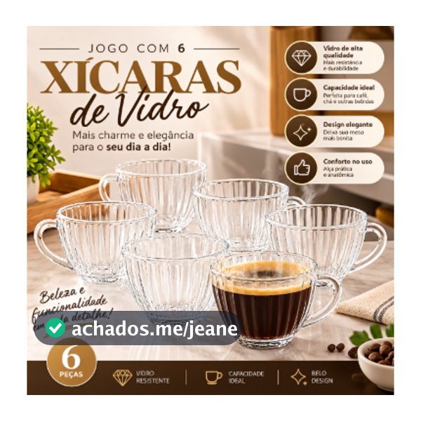 Jogo 4 Xícaras de Vidro sem Pires 240ml