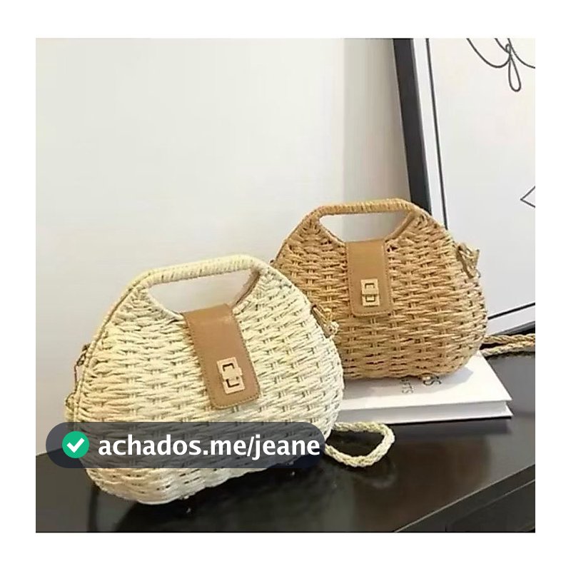 Bolsa Feminina Estilosa Palha Praia Sintetica Versatil Verao