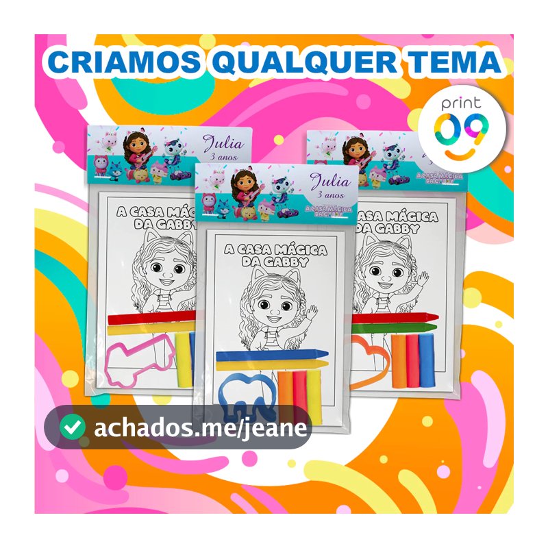 Kit Lembrancinha Completa Colorir + Massinha Personalizado Festa Criança Tema Casa Mágica Gabby