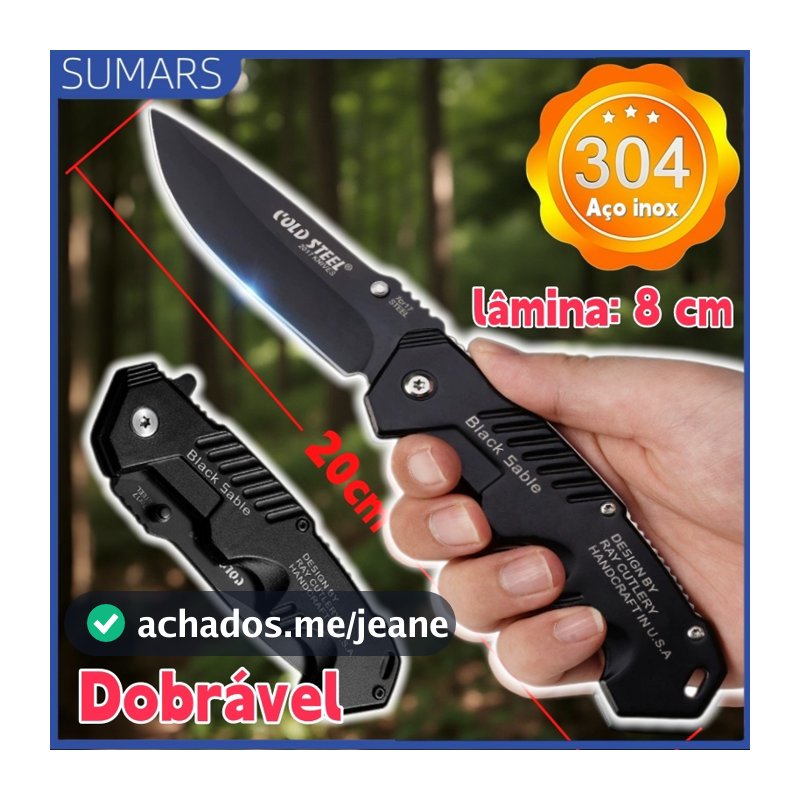 Canivete Dobrável Aço Inox com Trava para Camping Pesca Churrasco Multiuso