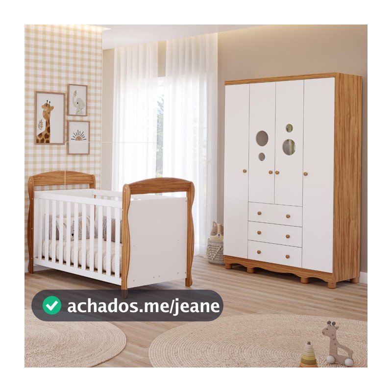Quarto Bebê Completo Berço Americano Marquesa 3em1 Guarda Roupas 4 Portas 3 Gavetas Bolinha 100% MDF