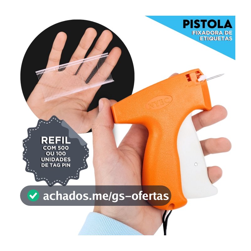 Aplicador De Tag Etiquetadora de Roupas e Tecidos + 500 Ou 1000 Pinos Plásticos Fixador