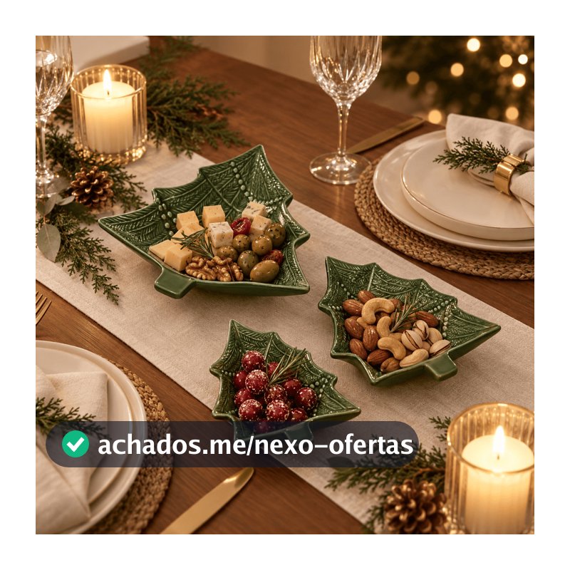 Kit / Conjunto Petisqueira Natal Árvore de Natal Alto Relevo Funda Verde em Cerâmica Ideal Para Mesa Posta Scalla 2a
