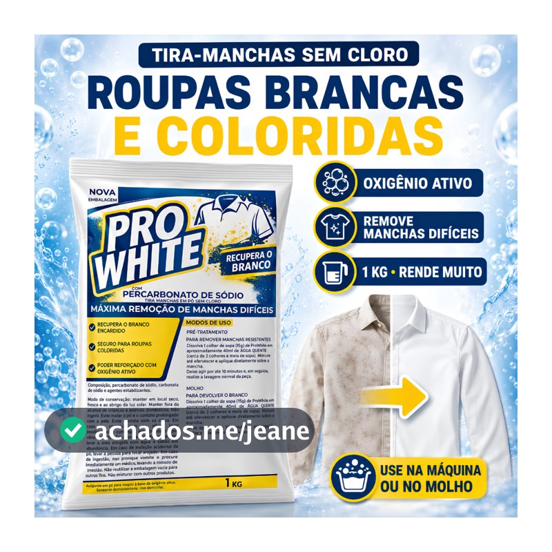 Percarbonato de Sódio Tira Manchas Alvejante Roupa Branca Produto de Limpeza Pro White