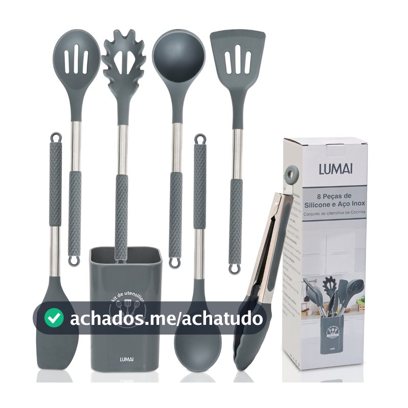 Lumai Kit Utensílios de Cozinha Berlim de Silicone Aço Inox Grande Colheres Espátulas Concha Pegador