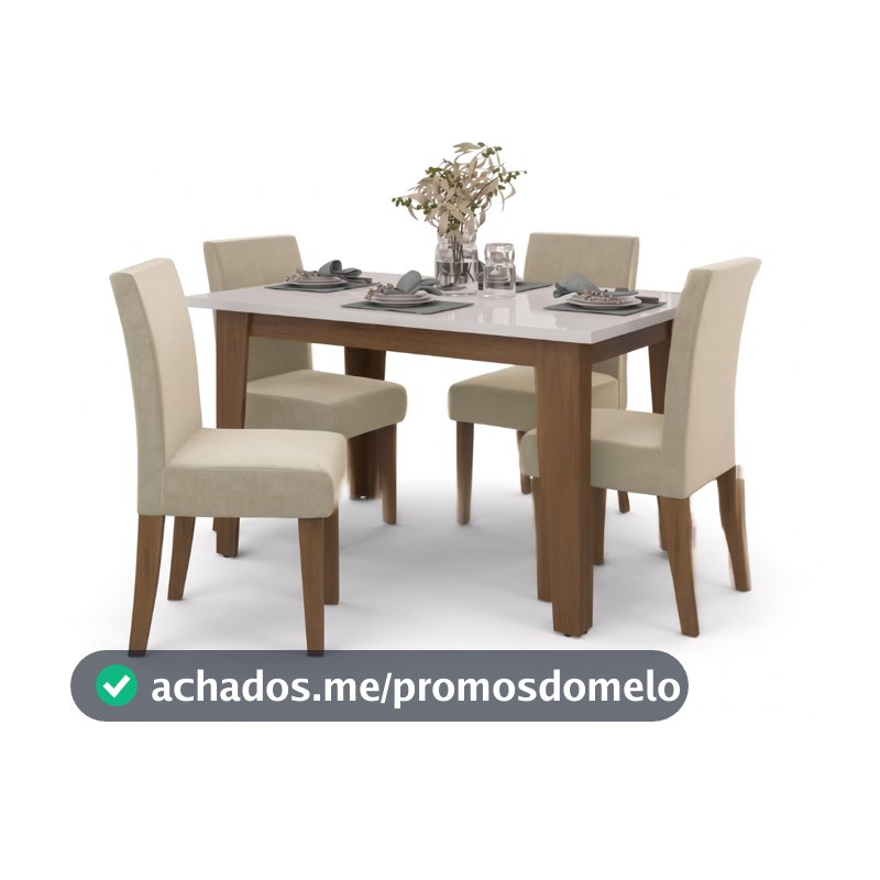 Conjunto de Mesa Sala de Jantar Miami com 4 Cadeiras Trieste Suede 1,20m Cedro / Off White / Areia D