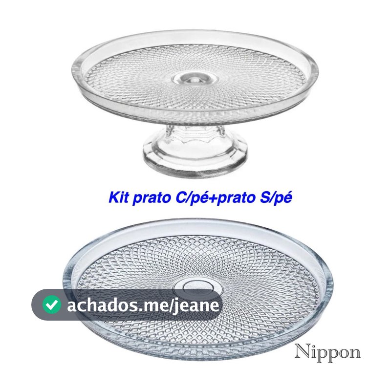 Kit Boleira Prato Para Bolo Com Pé + Prato Para Bolo De Vidro S/pé 28cm Luxo Vidro Grosso