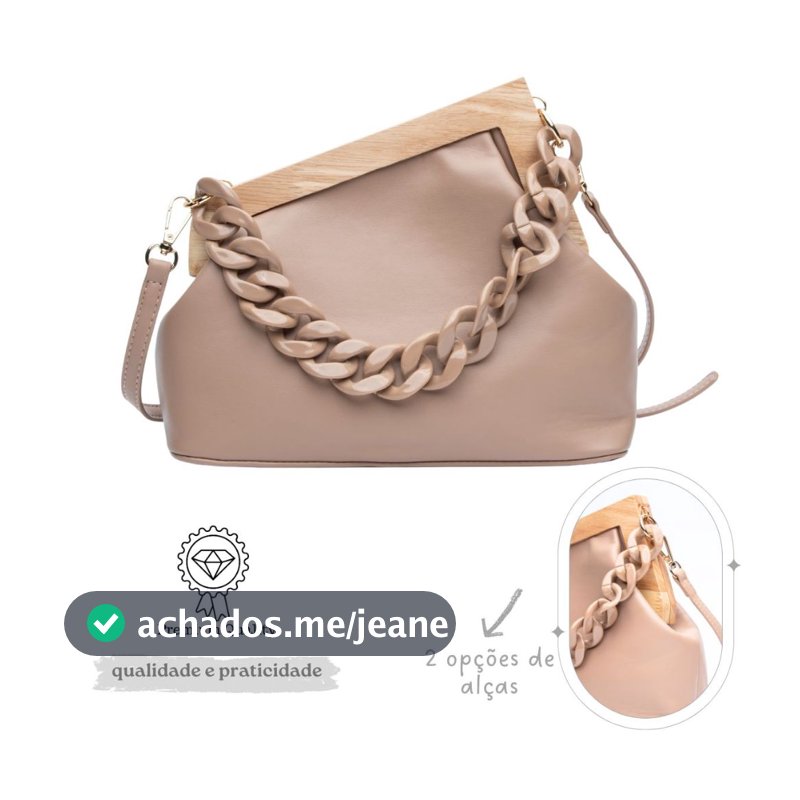 Bolsa madeira e alça corrente