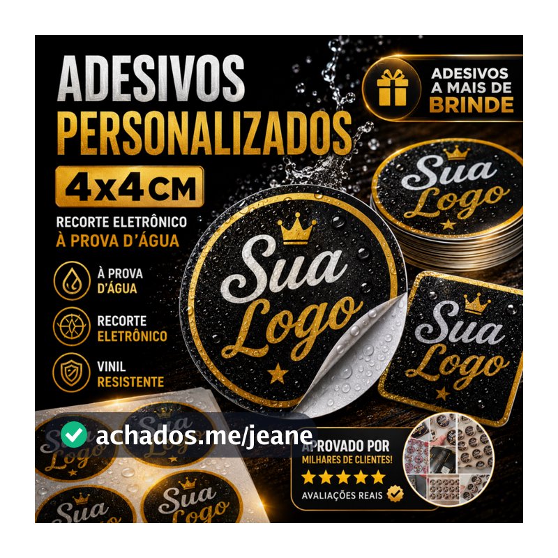 ADESIVO PERSONALIZADO 4x4 CM | RECORTE ELETRÔNICO | IMPERMEÁVEL | LOGO DA SUA MARCA + BRINDE!