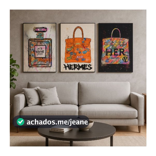 Quadro Decorativo Arte Pop Fashion Perfume Bolsa Kit 3 Peças MDF Parede Sala Quarto Closet