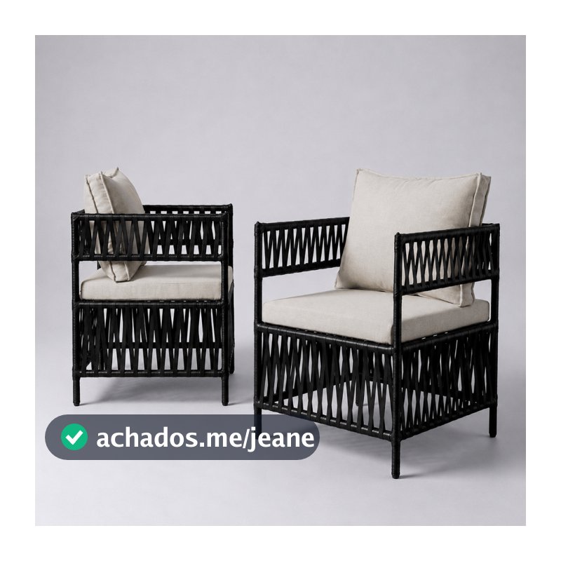 Conjunto 2 Poltronas Apollo Area Gourmet Varanda Aço Reforçado Estodada Almofadas Fibra Sintetica Junco